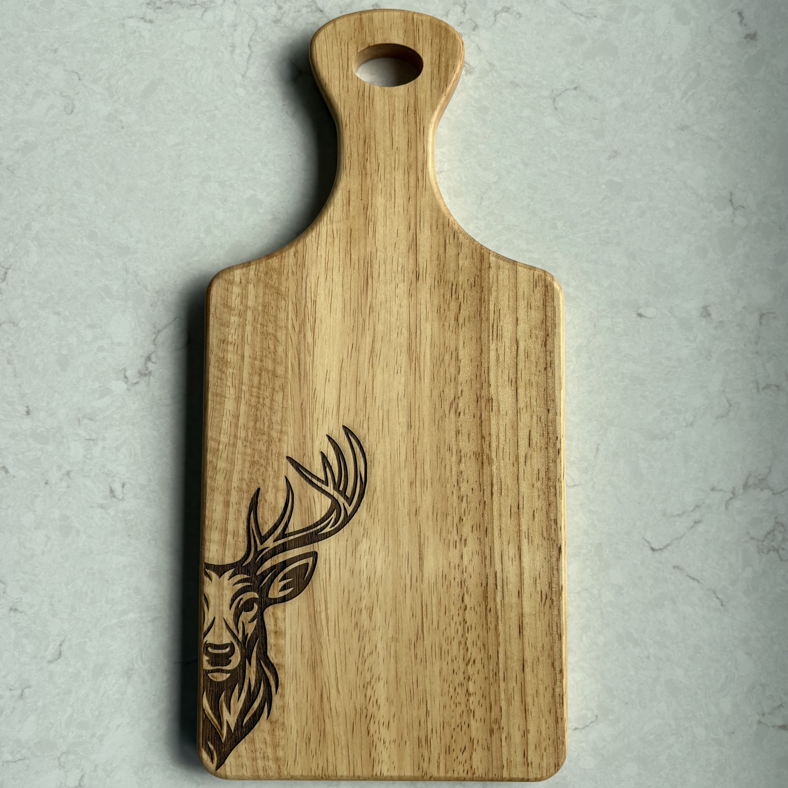 Engraved Scottish serving board featuring a detailed Stag design.
