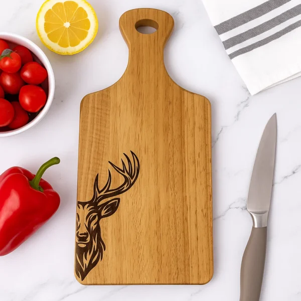 Engraved Scottish serving board featuring a detailed Stag design.