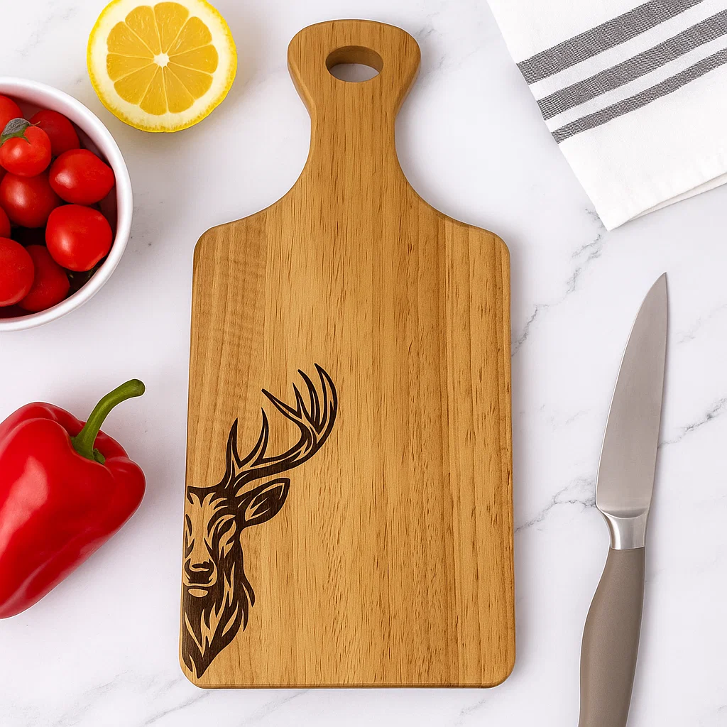 Engraved Scottish serving board featuring a detailed Stag design.