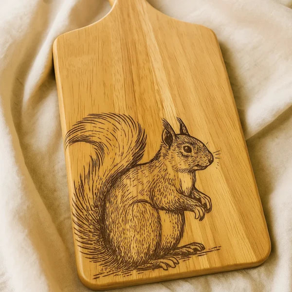 Compact rubberwood serving board with an engraved Red Squirrel design from the Scottish Wildlife Collection.