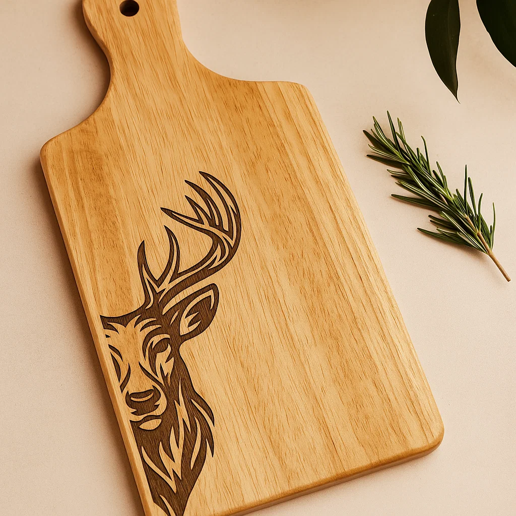 Engraved Scottish serving board featuring a detailed Stag design.
