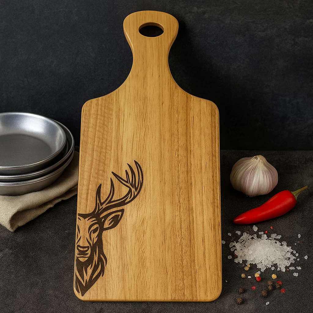 Engraved Scottish serving board featuring a detailed Stag design.