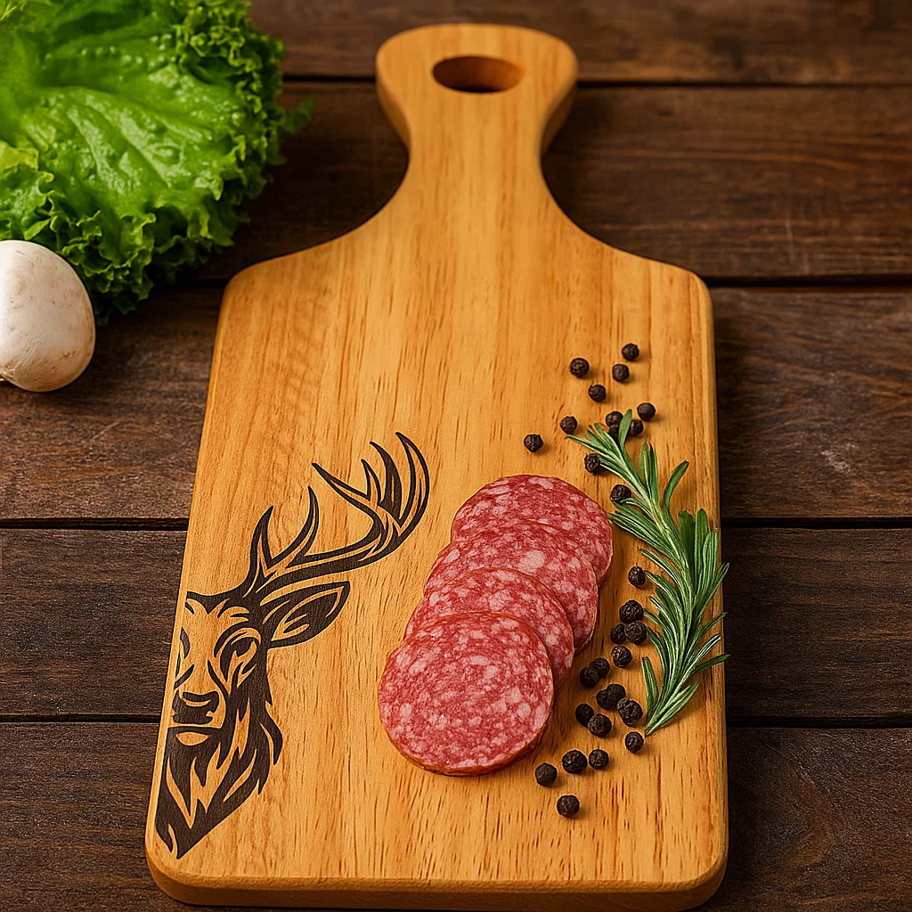 Engraved Scottish serving board featuring a detailed Stag design.