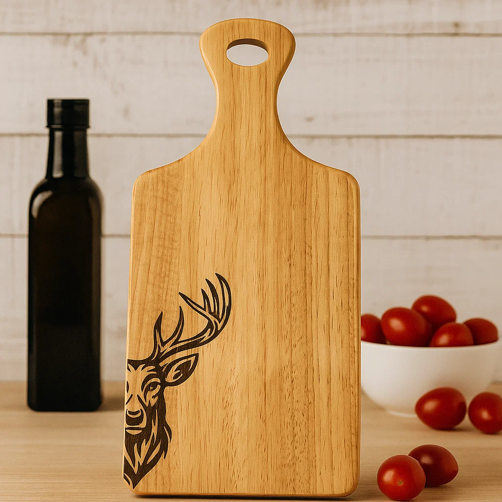 Engraved Scottish serving board featuring a detailed Stag design.
