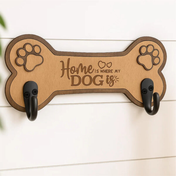 Bone shaped dog lead holder with laser engraved message