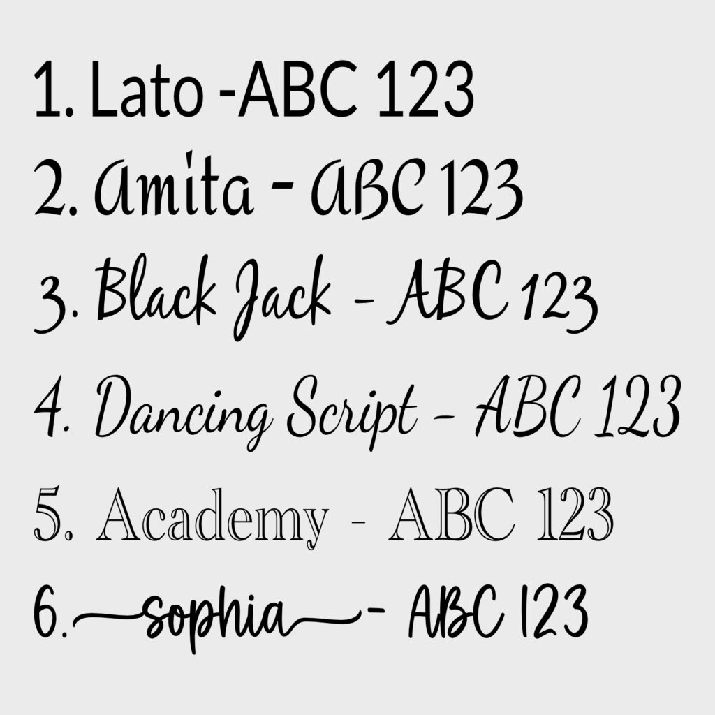 text options for water bottles