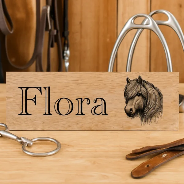 Customisable oak stable sign personalised name and standard image