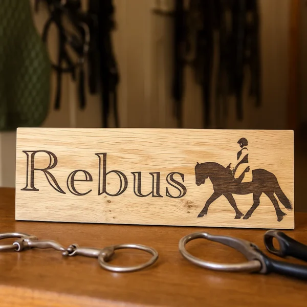 Customisable oak stable sign personalised name and own image