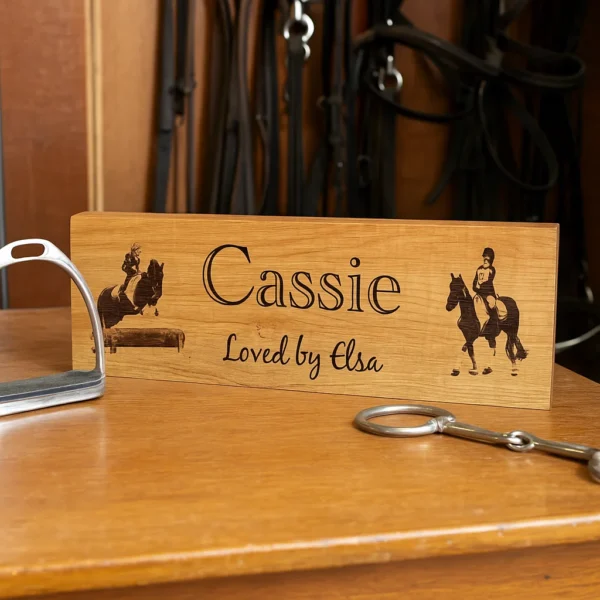 Customisable oak stable sign personalised name and own 2 images