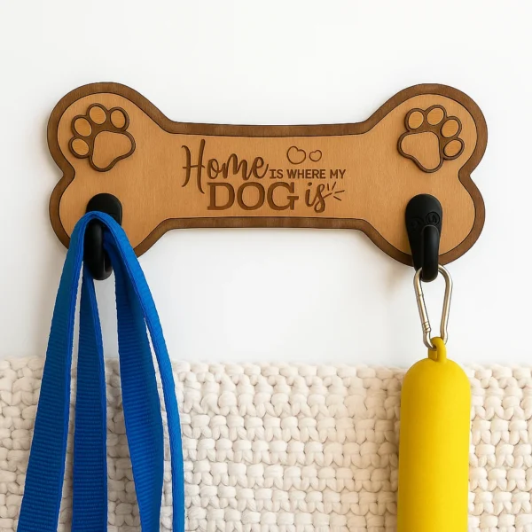 Bone shaped dog lead holder with laser engraved message