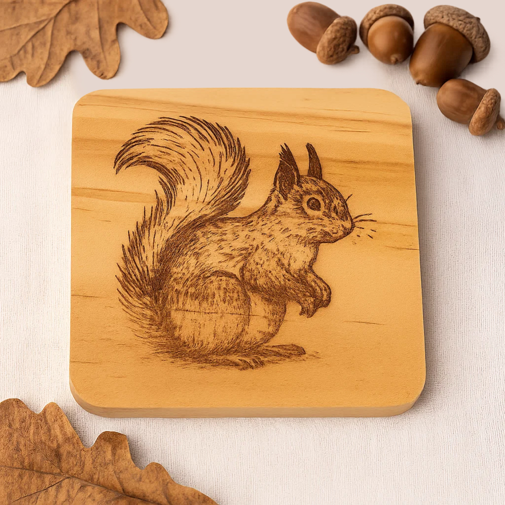 Wooden coater with a Red Squirrel engraved in it