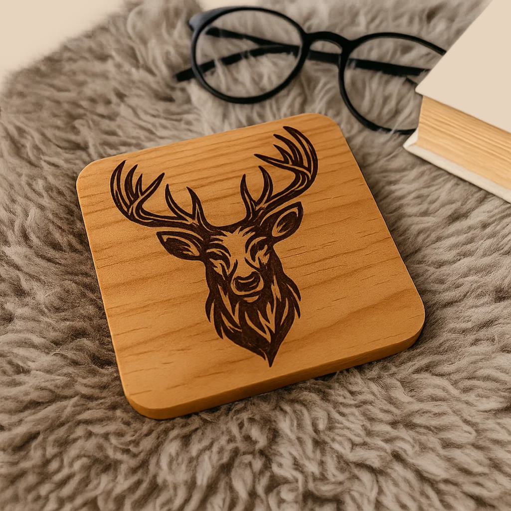 Wooden coater with a Stag Head engraved in it