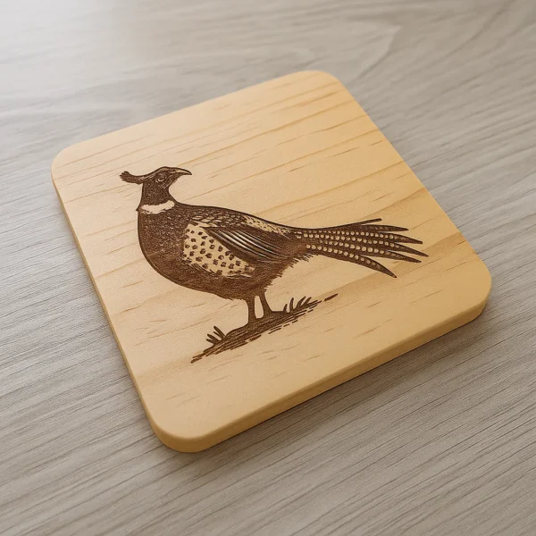 Wooden coater with a Pheasant engraved in it