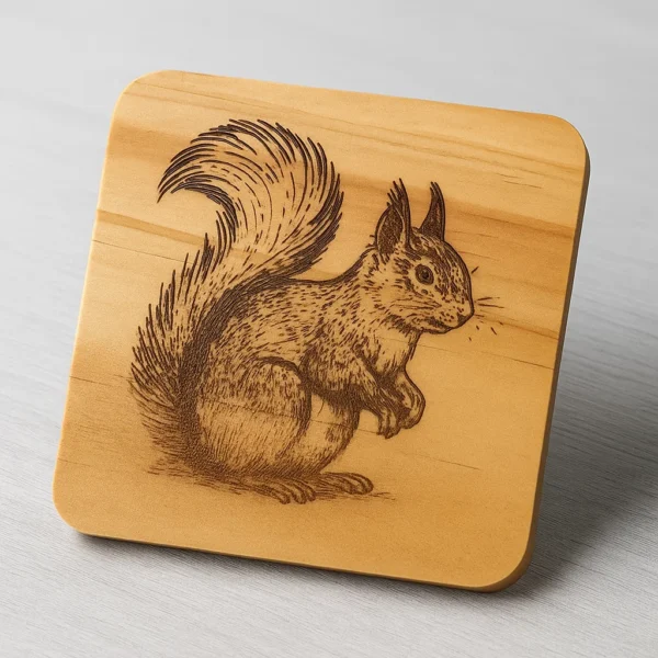 Wooden coater with a Red Squirrel engraved in it