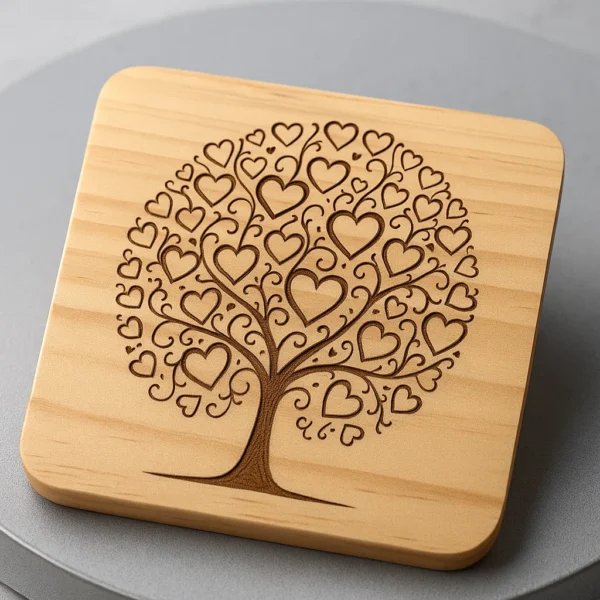 Wooden coater with a Tree of hearts engraved in it