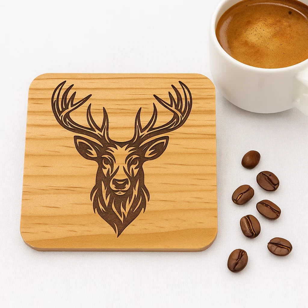 Wooden coater with a Stag Head engraved in it