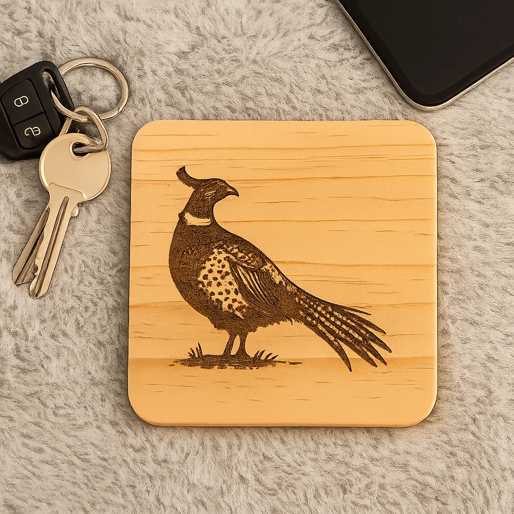 Wooden coater with a Pheasant engraved in it