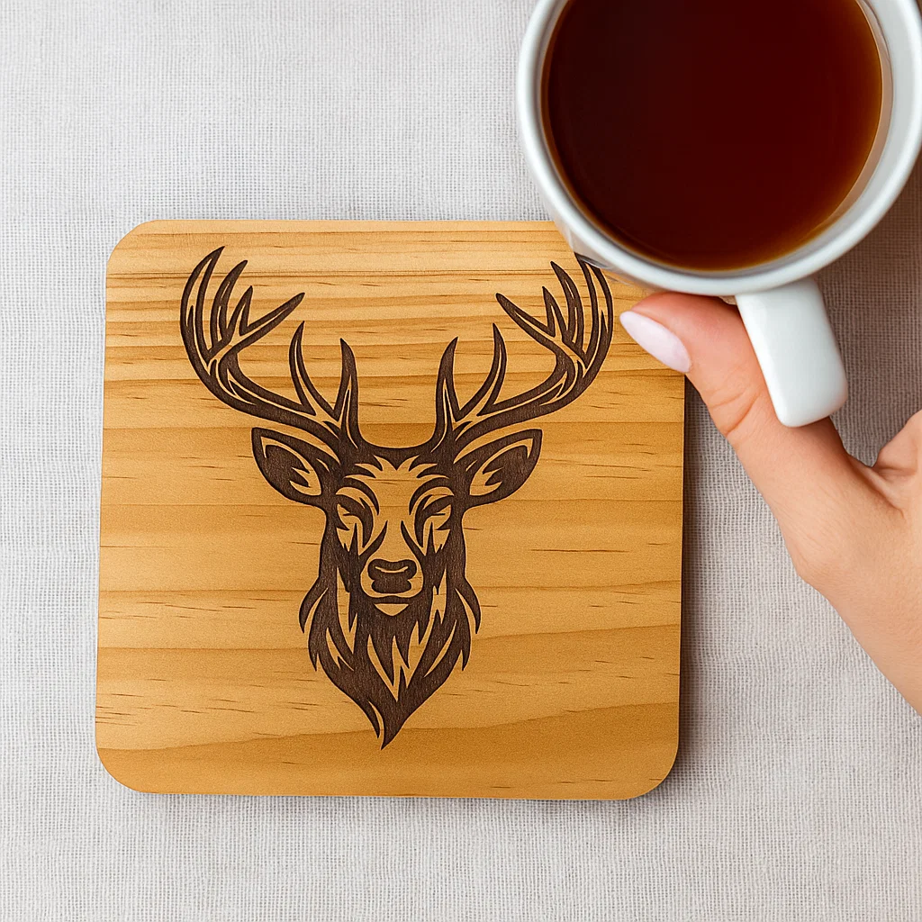 Wooden coater with a Stag Head engraved in it