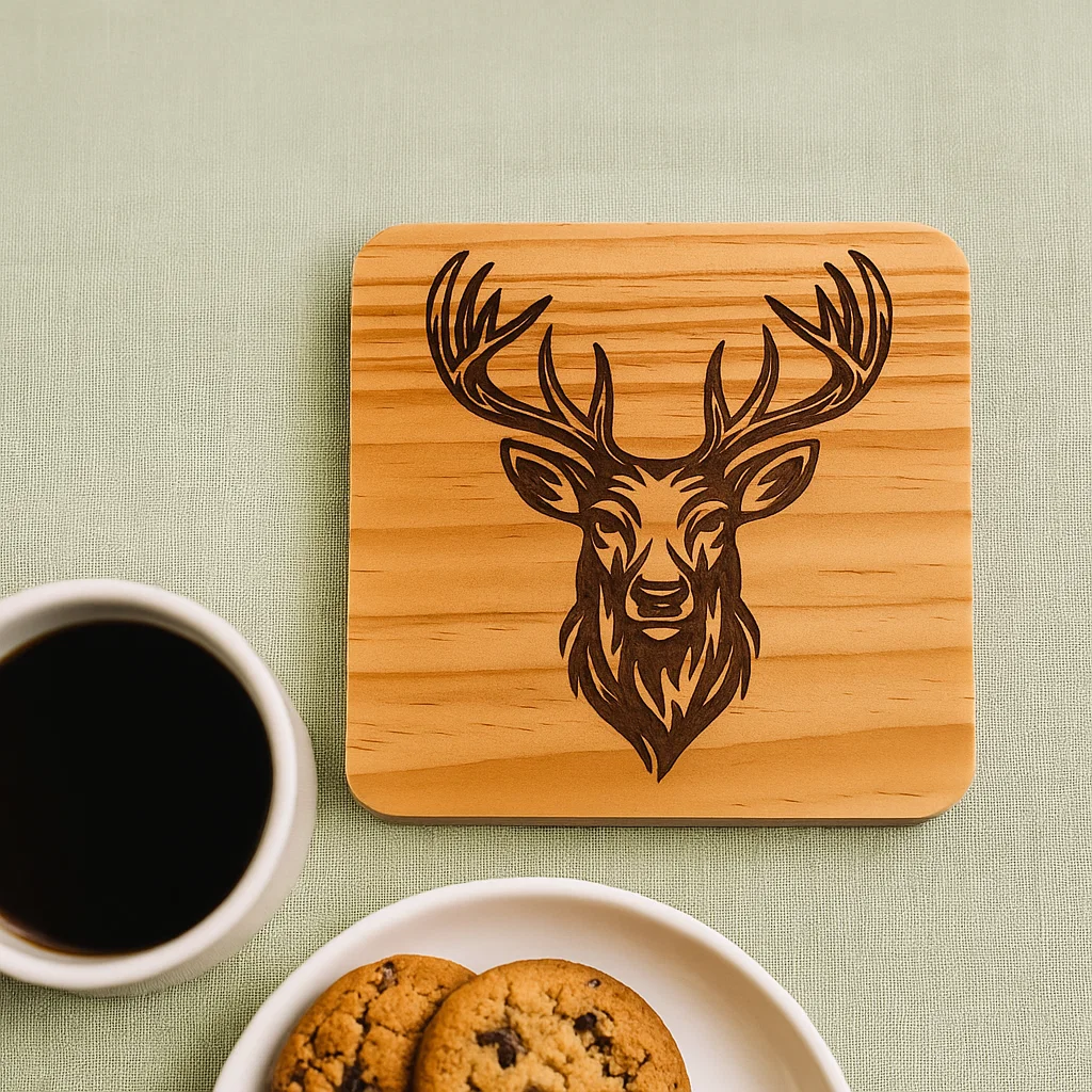 Wooden coater with a Stag Head engraved in it