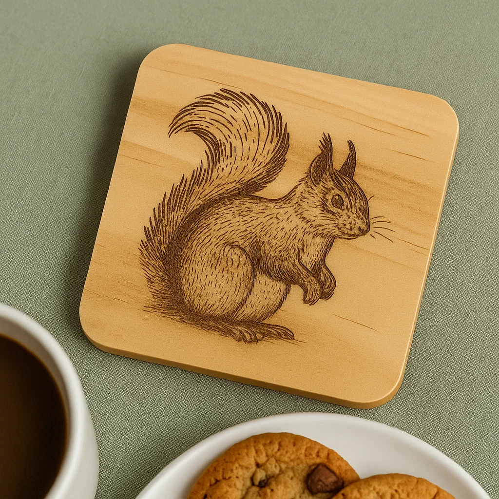 Wooden coater with a Red Squirrel engraved in it