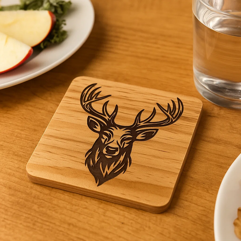 Wooden coater with a Stag Head engraved in it