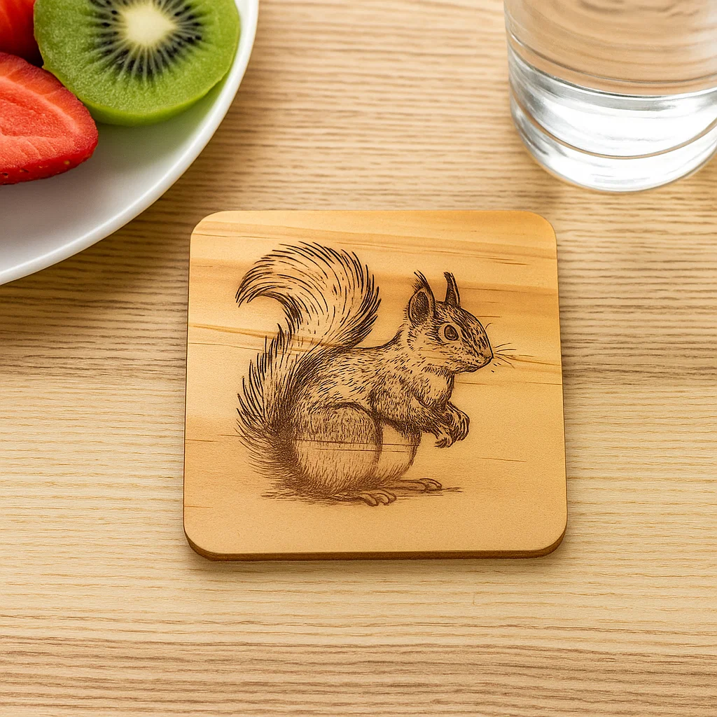 Wooden coater with a Red Squirrel engraved in it