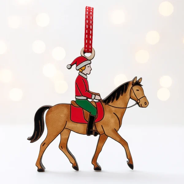 horse and rider decoration. Painted horse and rider with red ribbon to hang it up