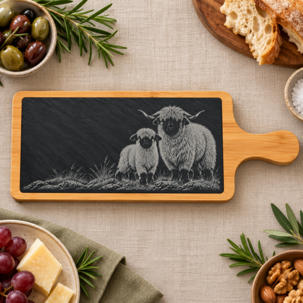 Slate and Bamboo Serving Board - Valais Blacknose Sheep
