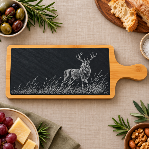 Slate and Bamboo Serving Board - Majestic Stag