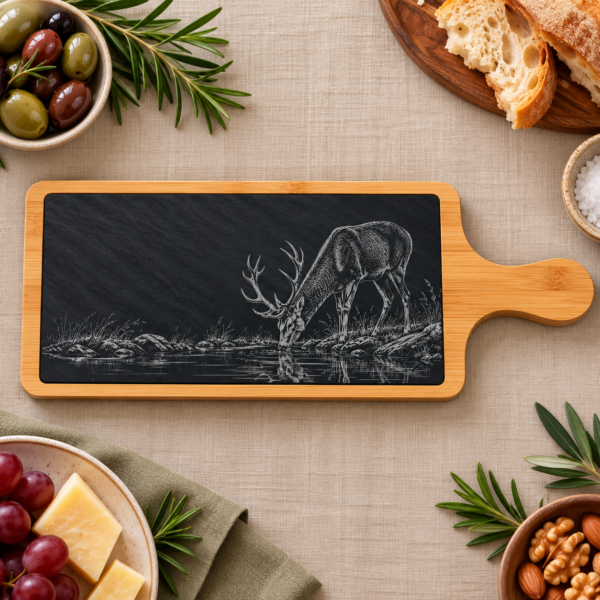 Slate and Bamboo Serving Board - Drinking Stag