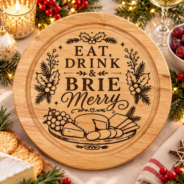 Cheese Board & Knife Gift Set - Eat, Drink & Brie Merry