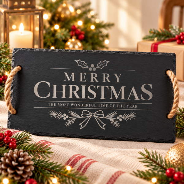 Merry Christmas Engraved Slate Serving Board