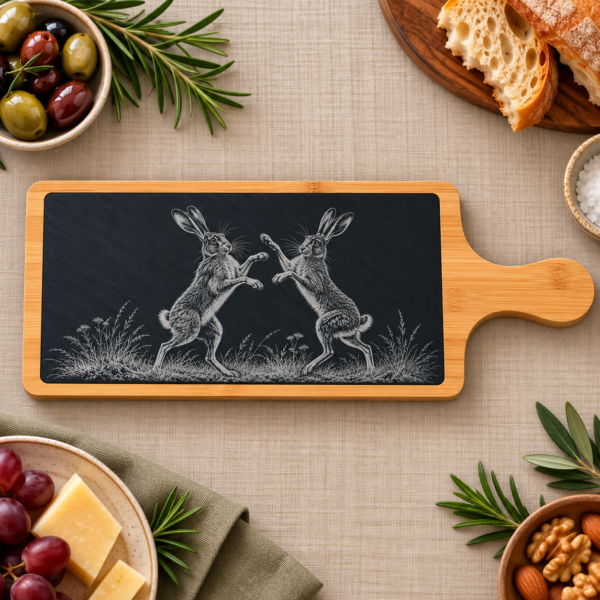 Slate and Bamboo Serving Board - Boxing Hares