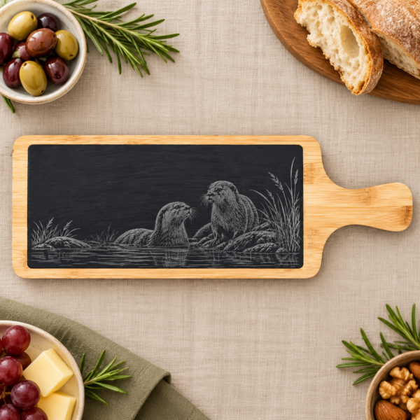 Slate and Bamboo Serving Board - Playful Otters
