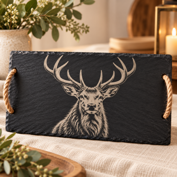 Slate Serving Board with Rope Handles - Majestic Stag
