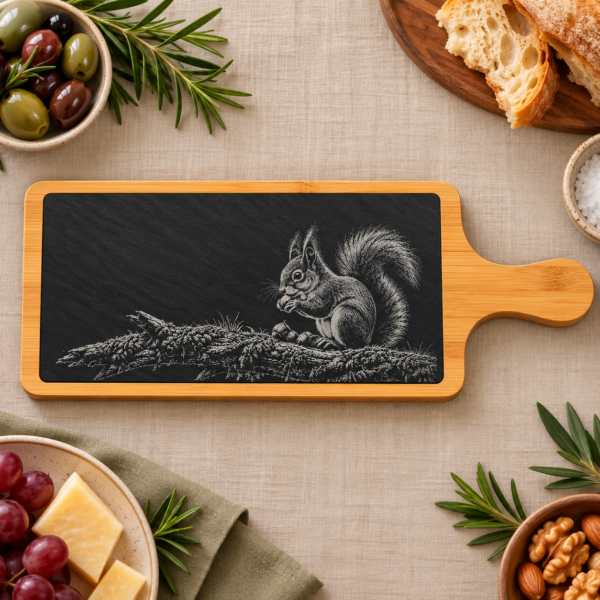 Slate and Bamboo Serving Board - Red Squirrel