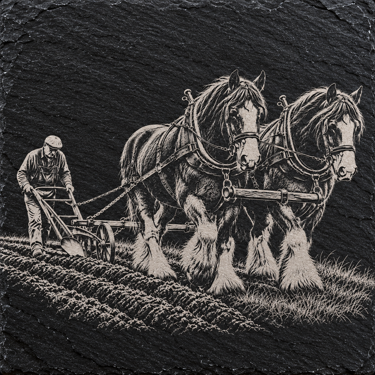 Slate Serving Board with Rope Handles - Working Horses - Image 2